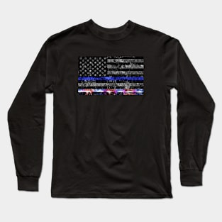 Police Lights Thin Blue Line Flag Long Sleeve T-Shirt